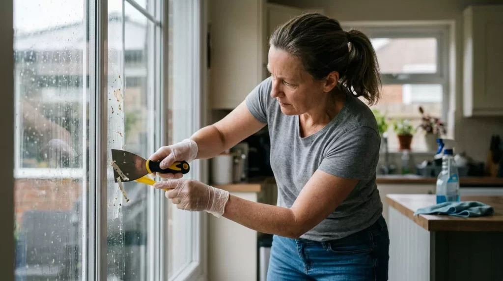 100均スクレイパーで窓掃除